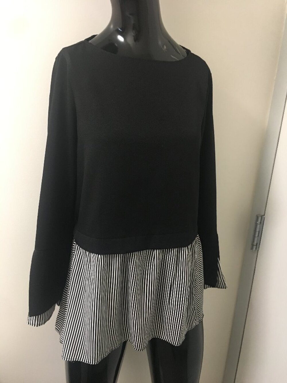 Zara Basic Collection black knit black white stripe border tunic
